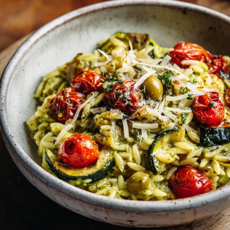Délicieux one pot orzo au pesto et courgettes