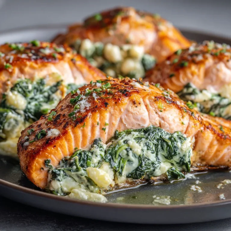 Délicieux pavés de saumon farcis aux épinards frais