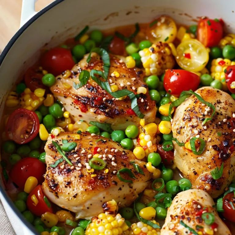 Délicieux plat de poulet aux légumes et maïs.