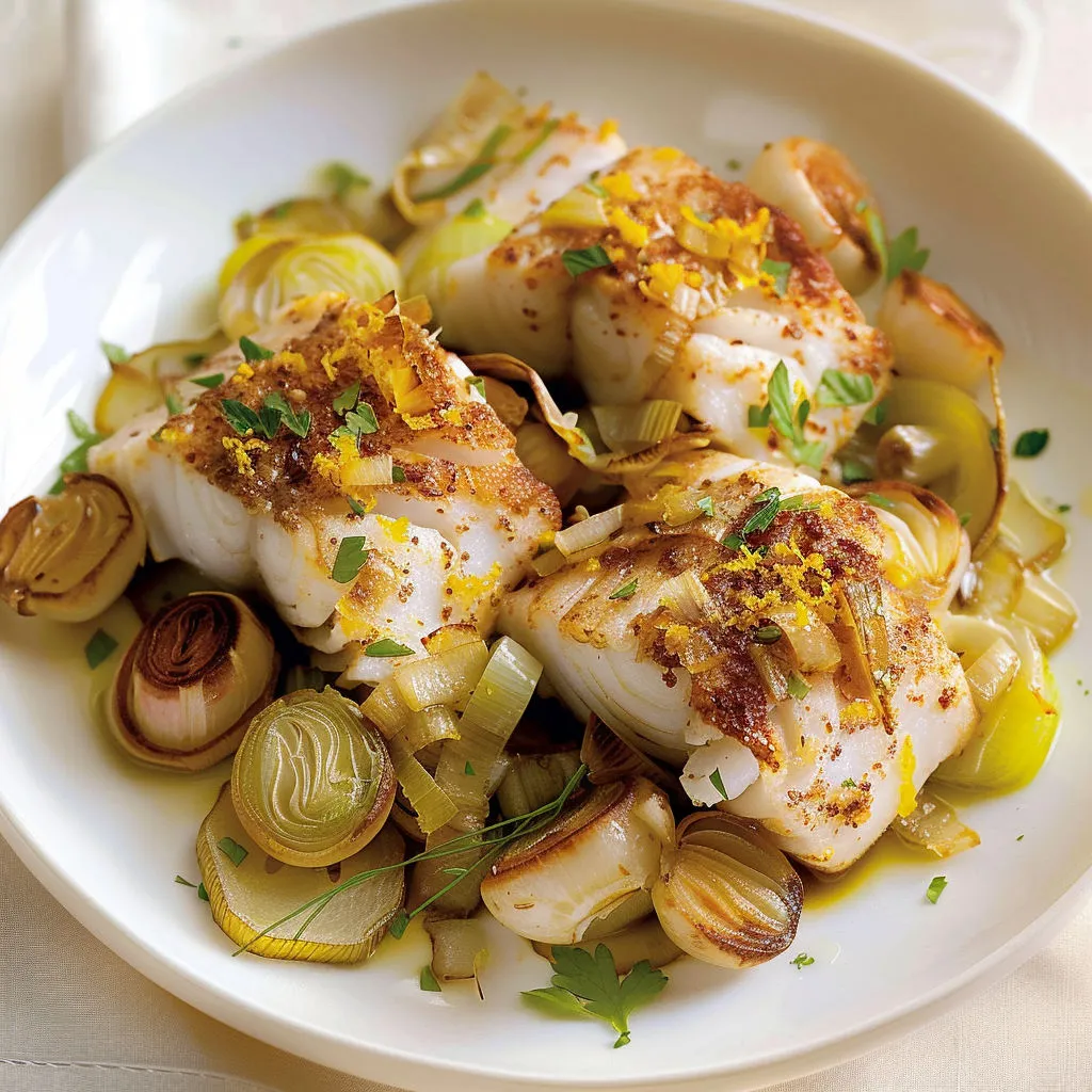 Délicieux poisson aux saveurs d'orange, fenouil et poireau