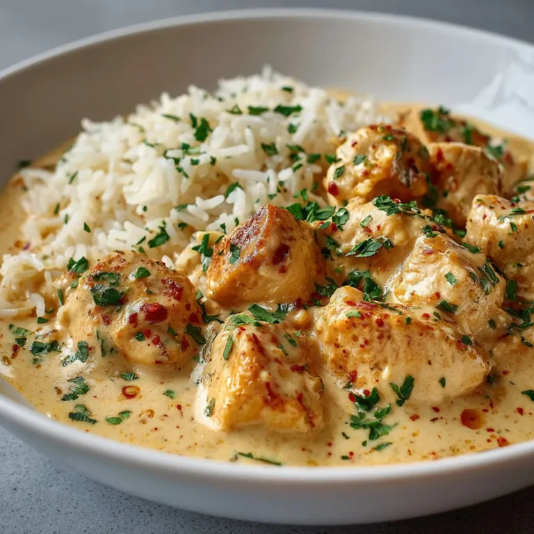 Délicieux poulet crémeux accompagné de riz fondant.
