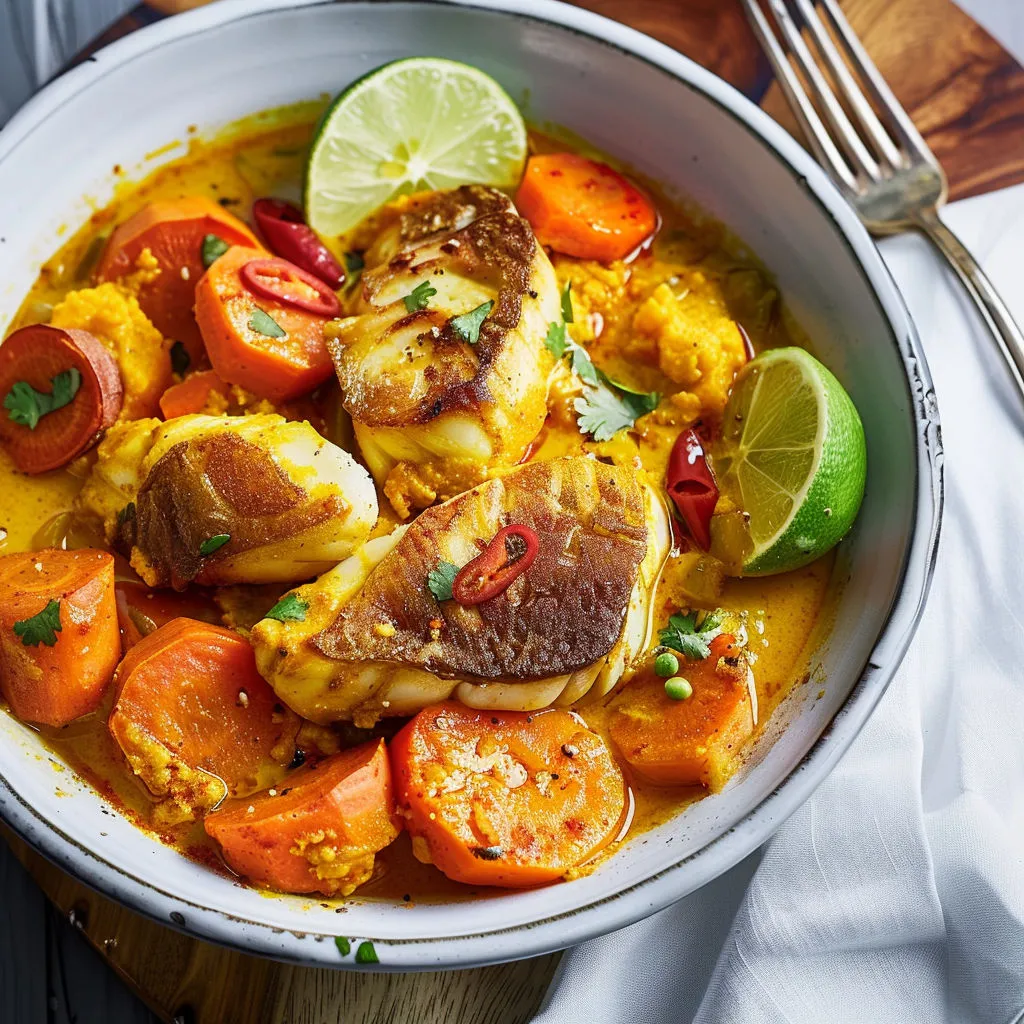 Délicieux ragoût de poisson au curcuma et patates douces