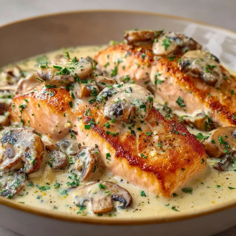 Délicieux Saumon à la Crème d'Ail et Champignons