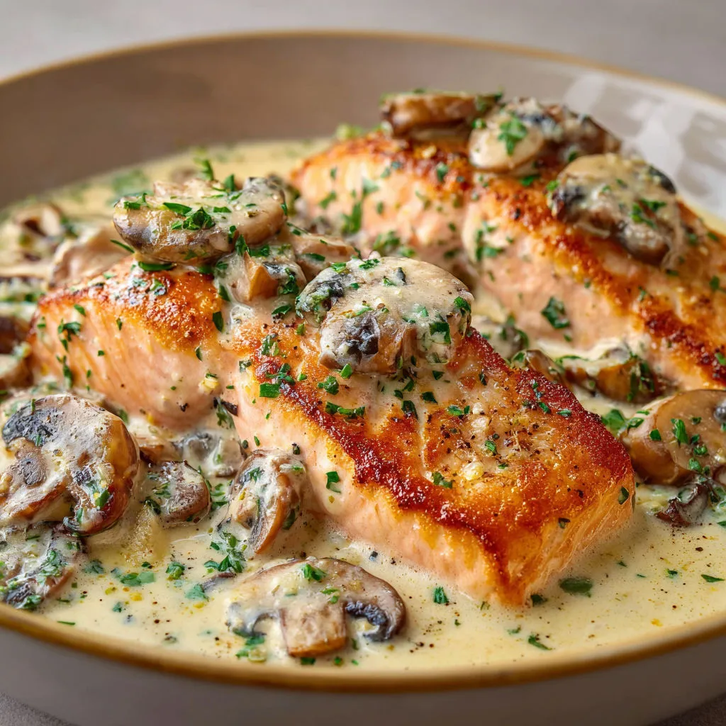 Délicieux Saumon à la Crème d'Ail et Champignons