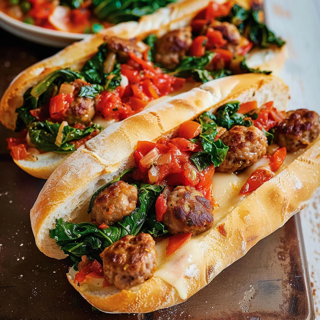 Délicieux sous-marin saucisse avec rapinis et tomates.