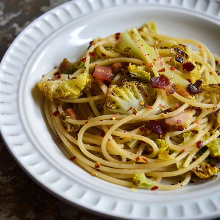 Délicieux spaghetti chou avec lardons et piment