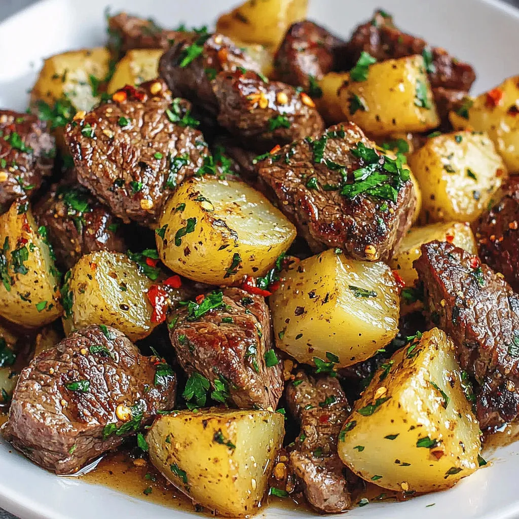 Délicieux Steak de Boeuf aux Pommes de Terre à l'Ail