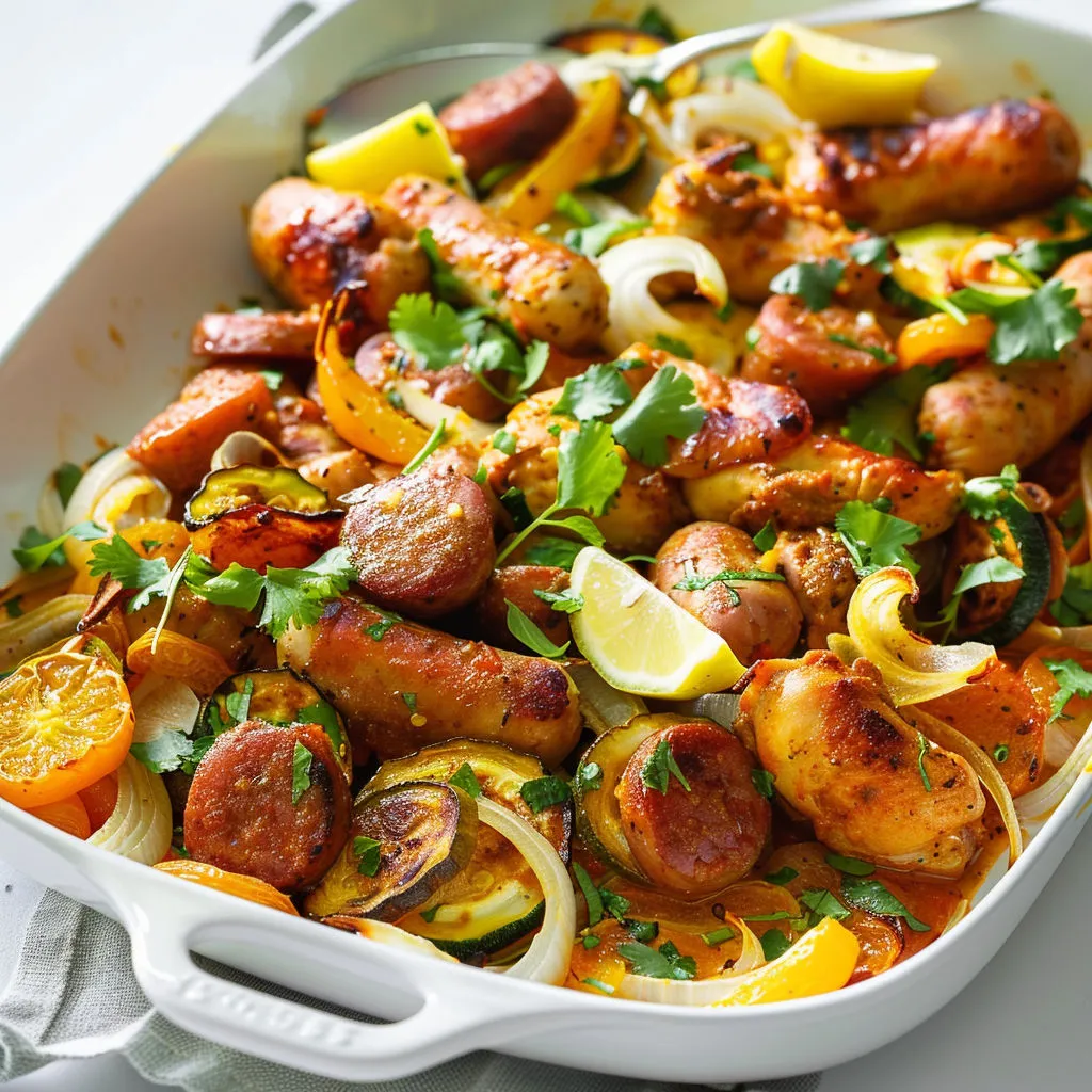 Délicieux tajine de poulet et merguez au four