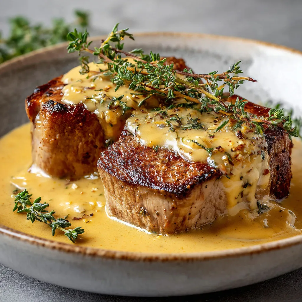 Filet de porc parfumé à la sauce thymée