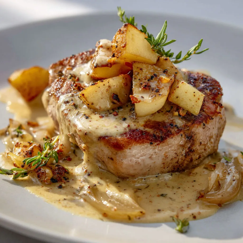 Filet mignon de porc aux pommes caramélisées