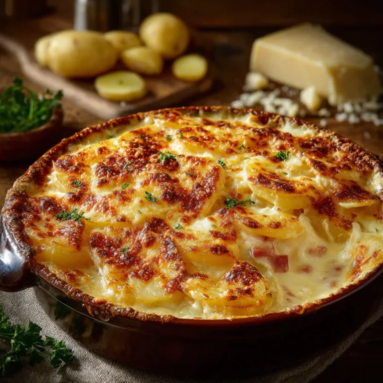 Gratin délicieux pommes de terre fromage fondant.