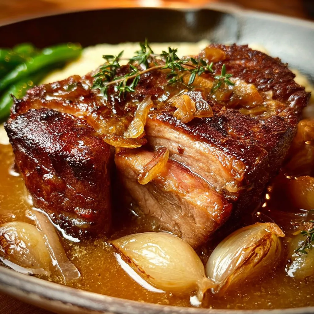 Rouelle de porc savoureuse à la sauce ail et oignons