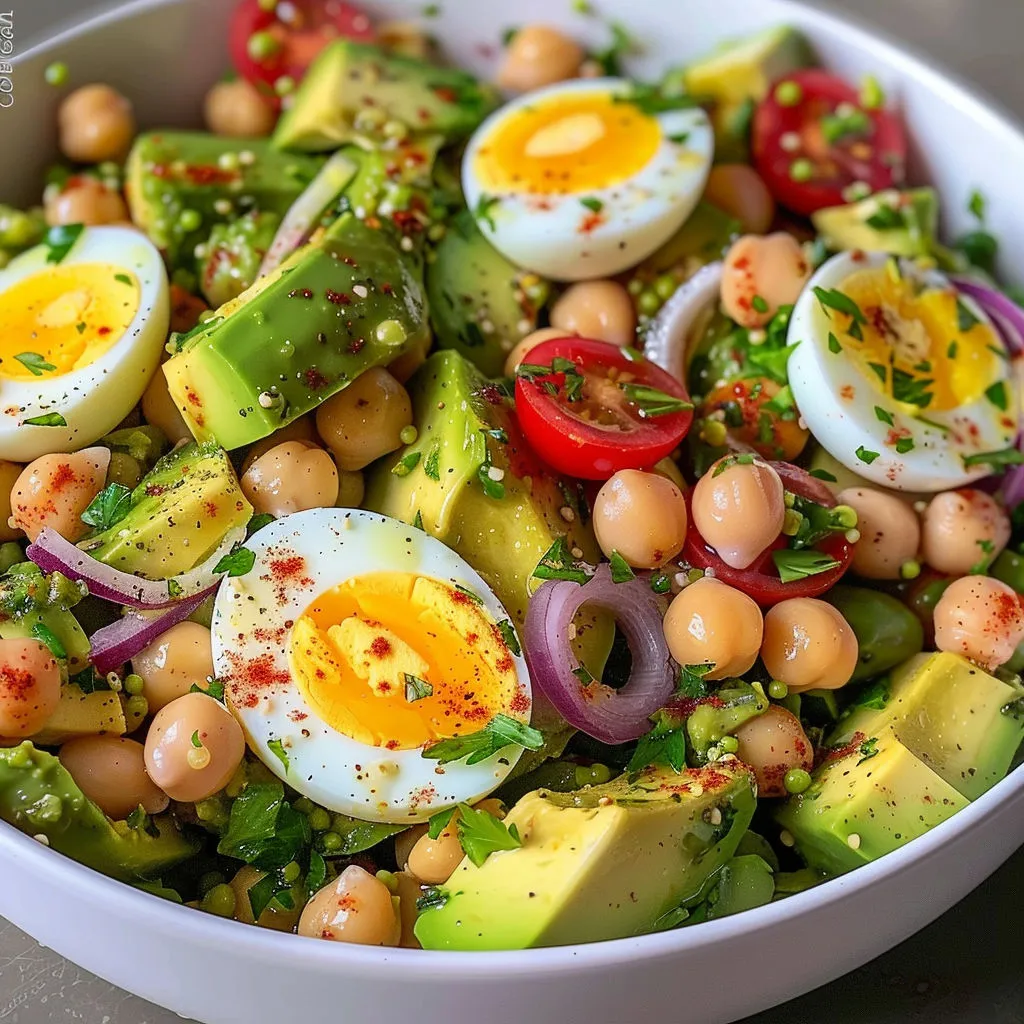 Salade avocat, œuf et pois chiches : recette savoureuse et saine