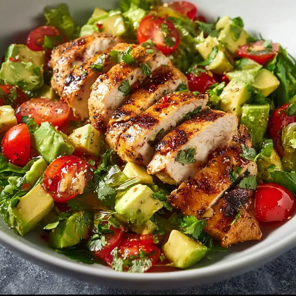 Salade fraîcheur: poulet grillé et avocat, délice estival!