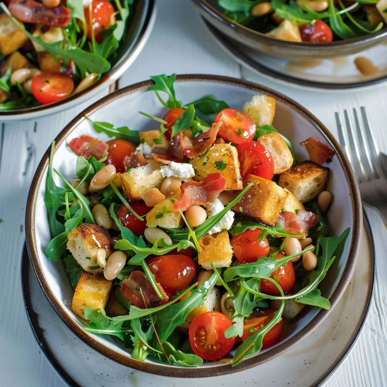 Salade panzanella aux haricots, tomates et bacon