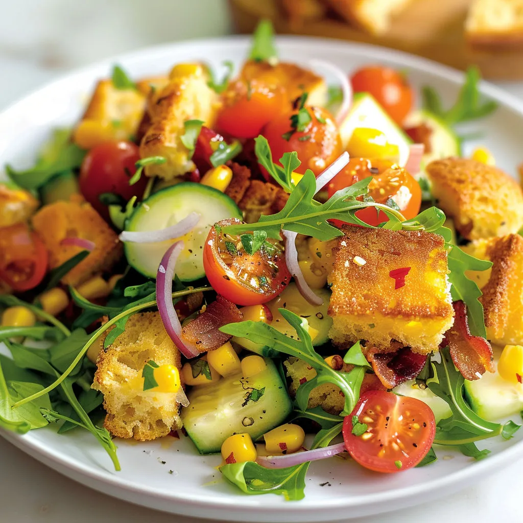 Salade Panzanella savoureuse au pain de maïs
