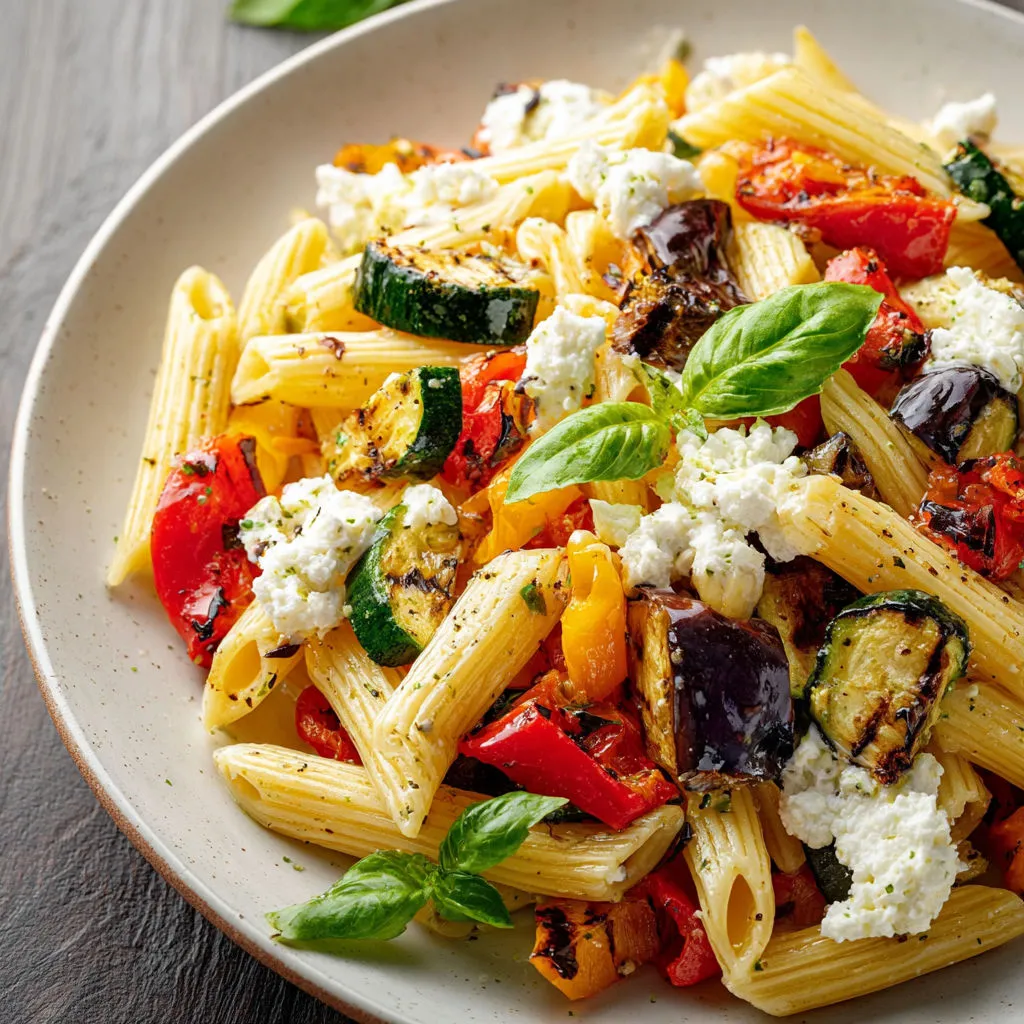 Salade pâtes: légumes grillés, ricotta crémeuse - Recette fraîcheur