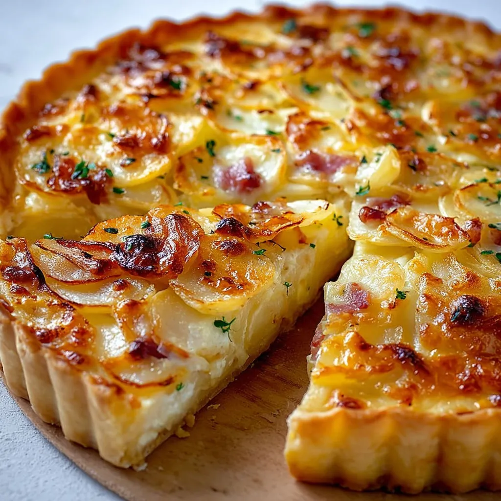 Tarte rustique: lard, pommes, oignons - Recette savoureuse!