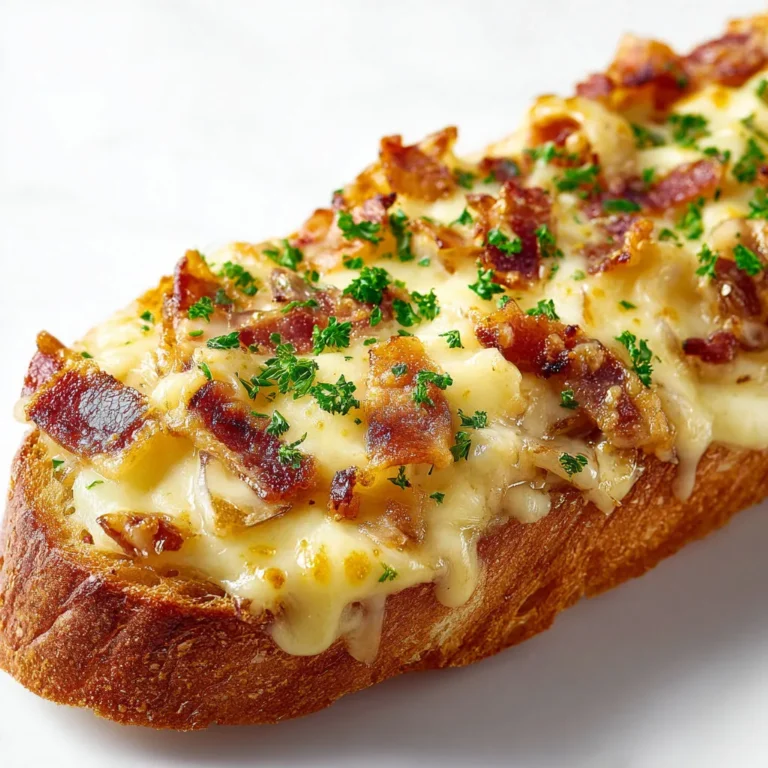 Baguette gratinée: fromage et lardons croustillants