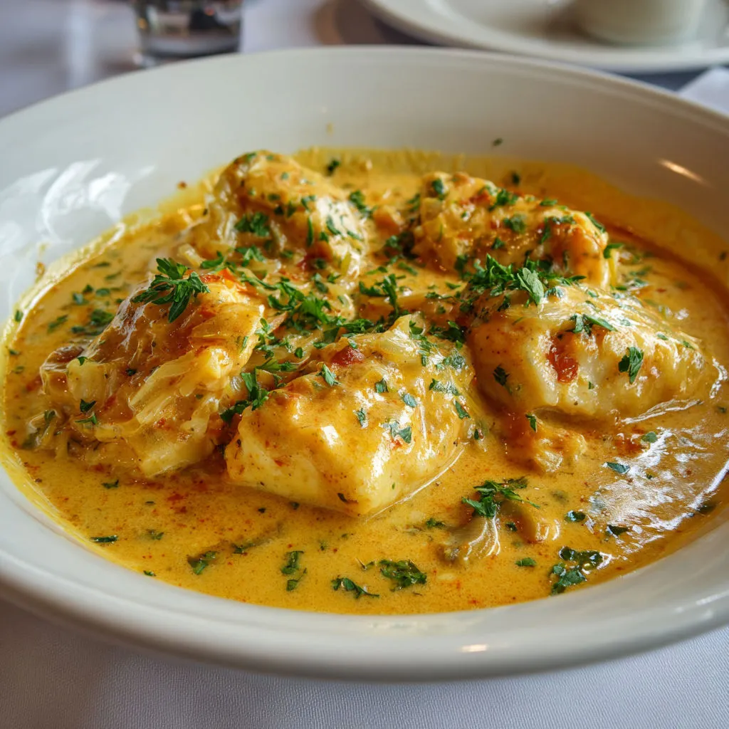 Blanquette de cabillaud à la bisque de homard