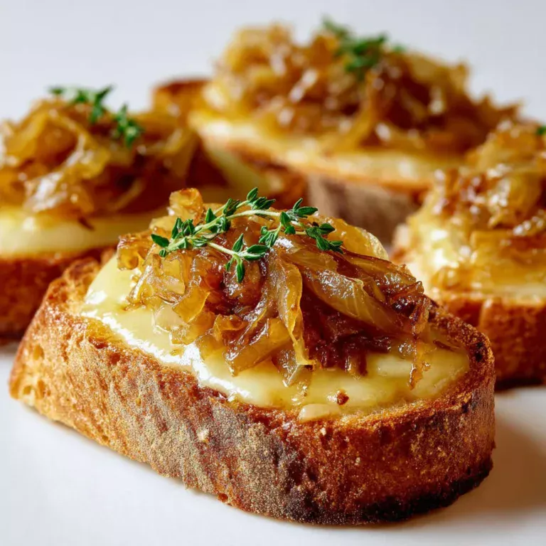 Bruschettas festives : oignons caramélisés, fromage gruyère.