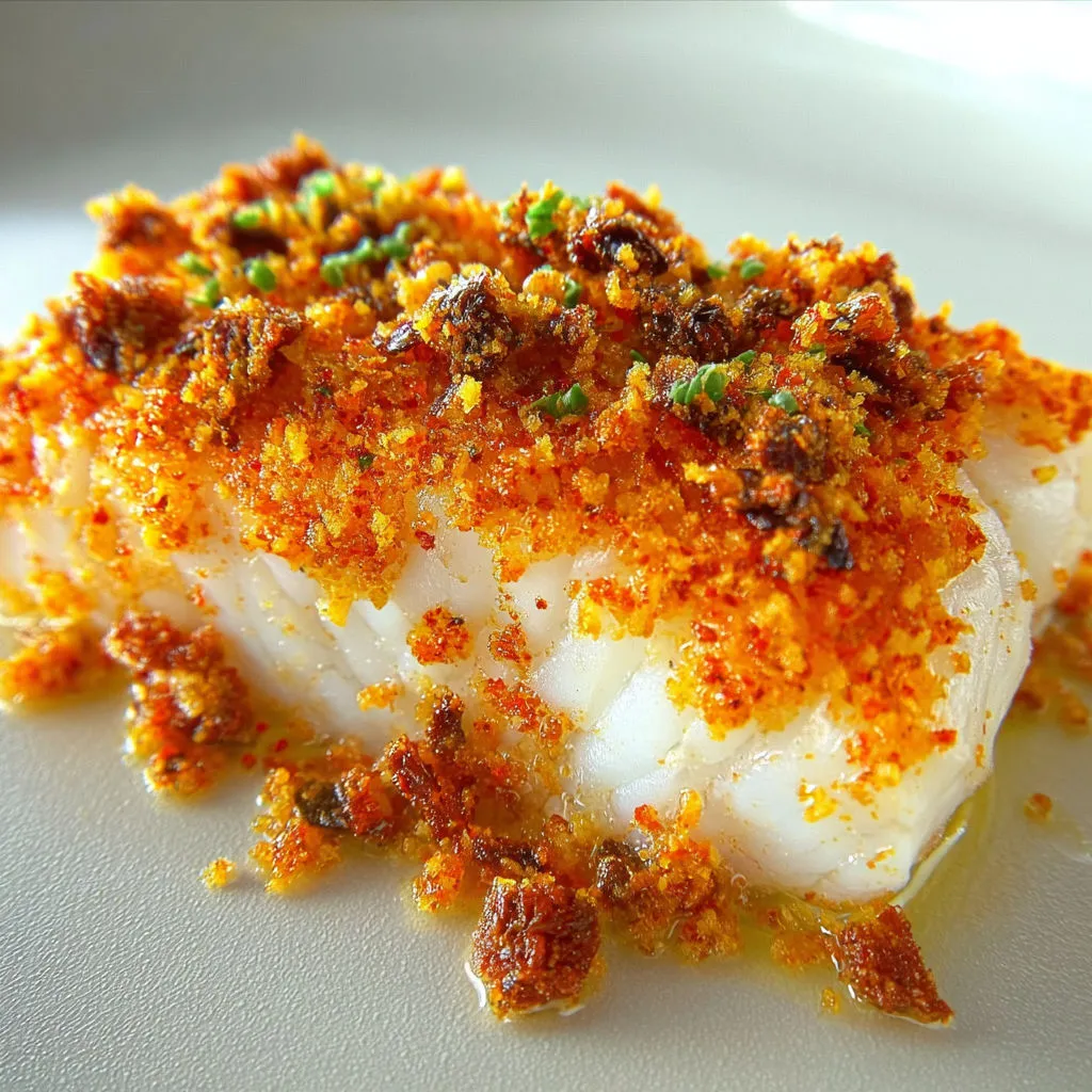 Crumble de cabillaud au chorizo et parmesan