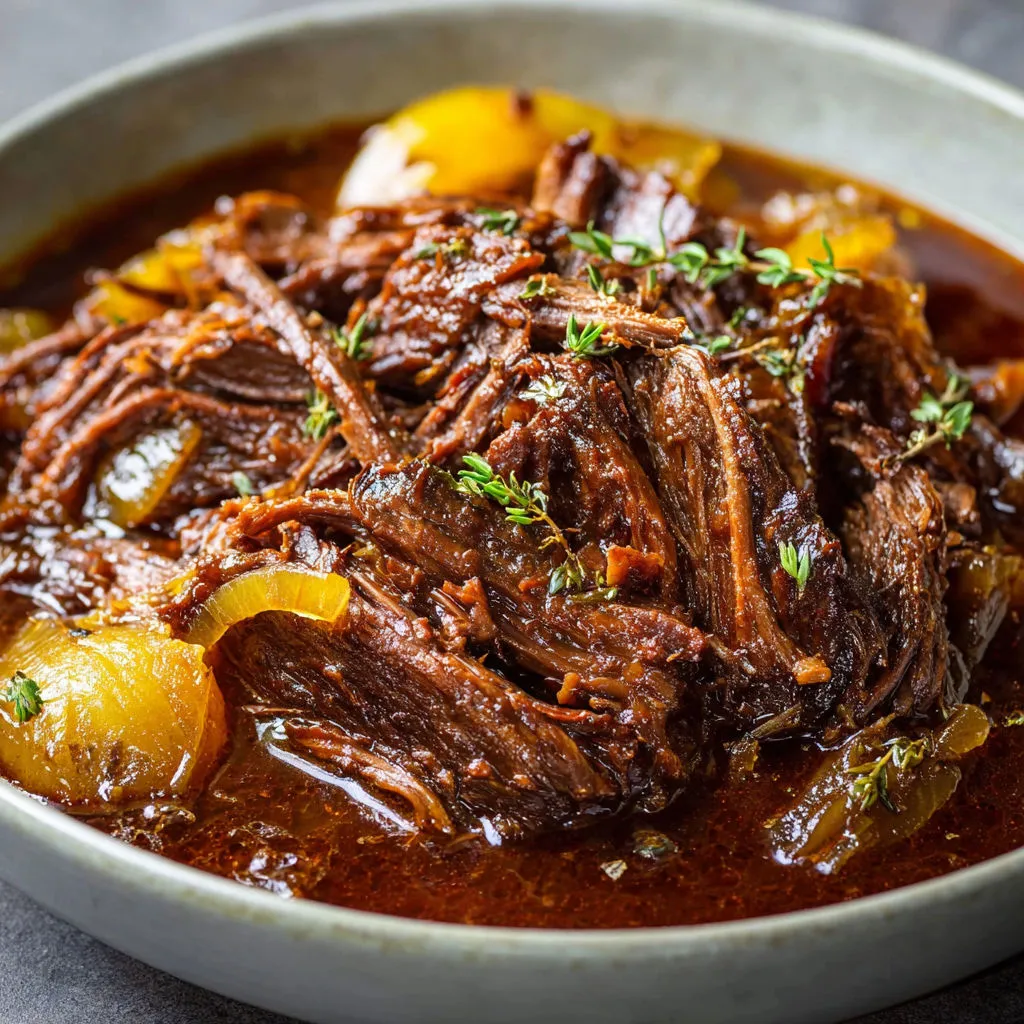 Délice de Bœuf Effiloché aux Oignons Caramélisés