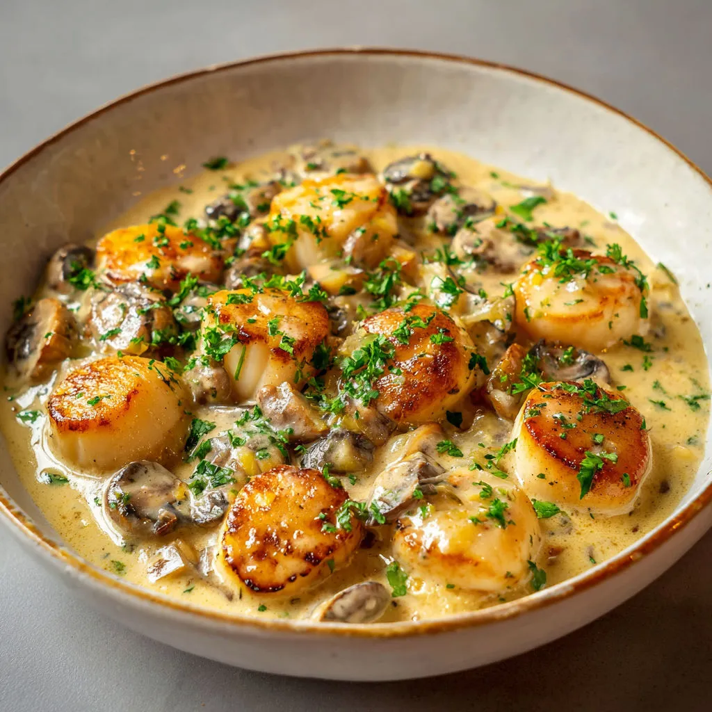 Délice de pétoncles aux champignons et crème forestière