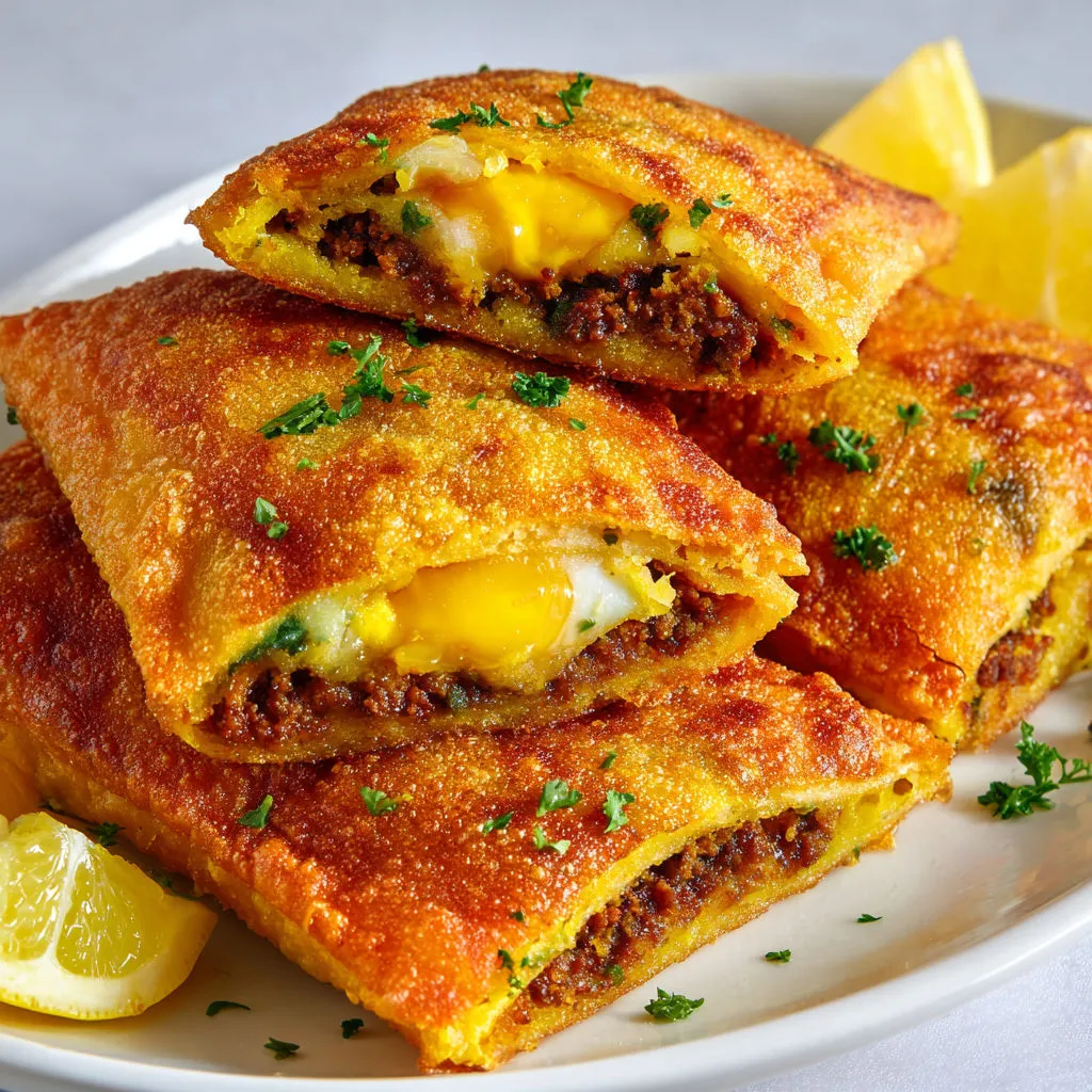 Délicieuse brick croustillante à la viande et à l'œuf