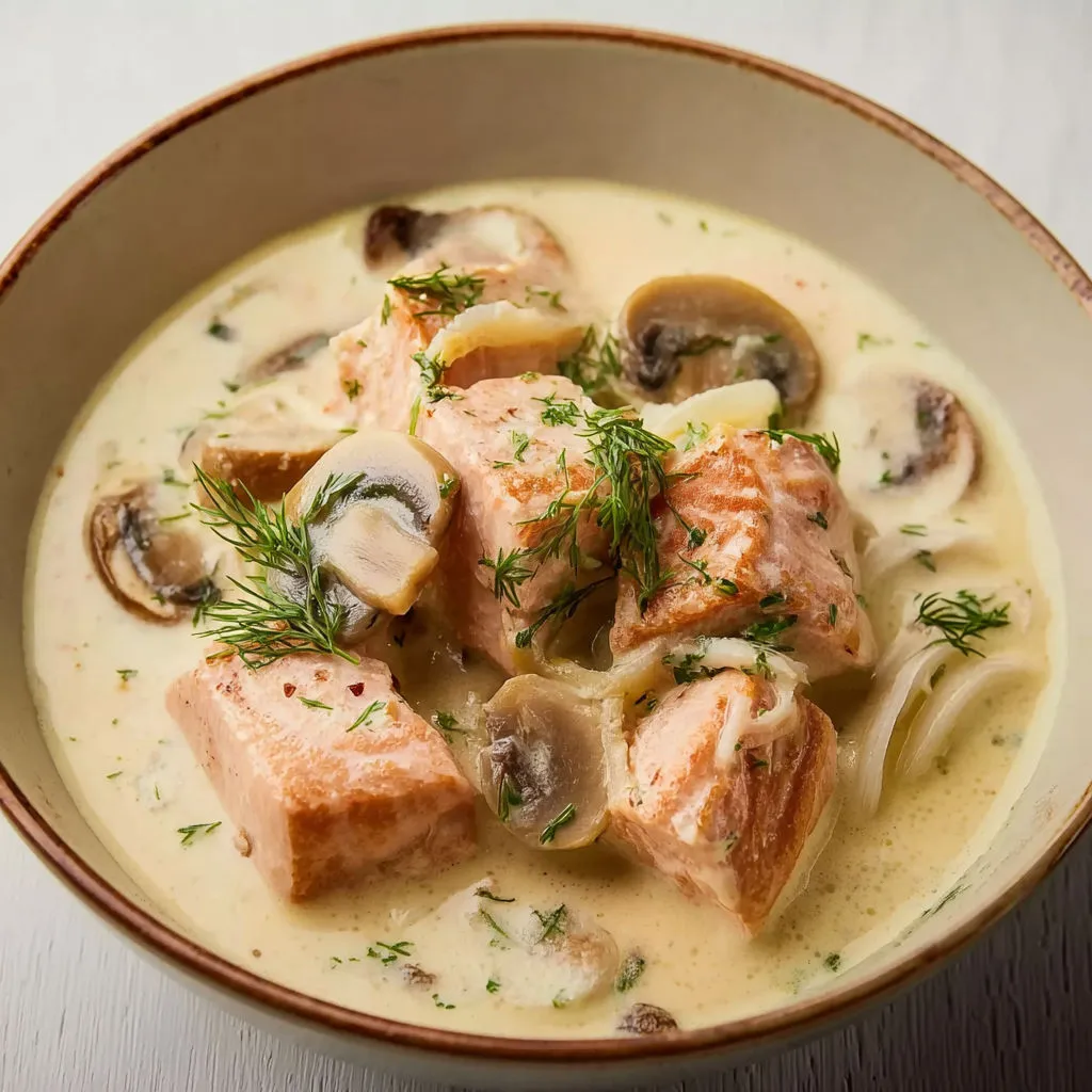 Délicieuse cassolette de saumon à la crème d'aneth