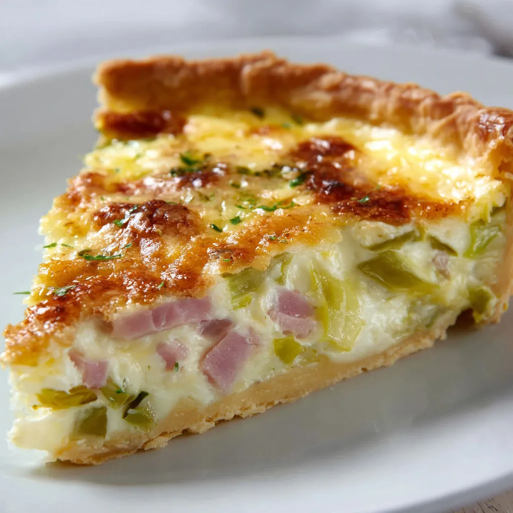 Délicieuse tarte aux poireaux et jambon, légère et savoureuse