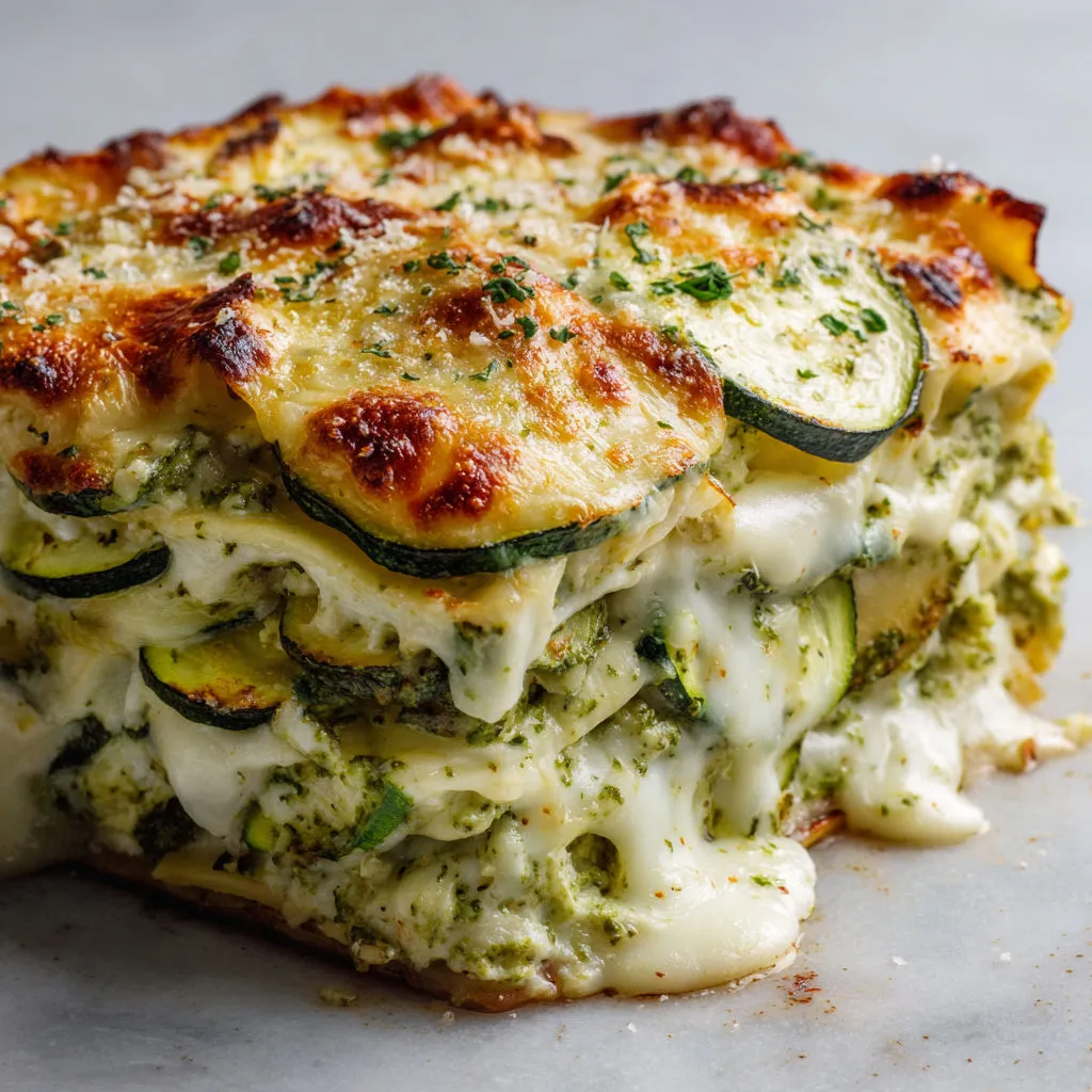 Délicieuses lasagnes végétariennes au pesto de courgettes et mozzarella