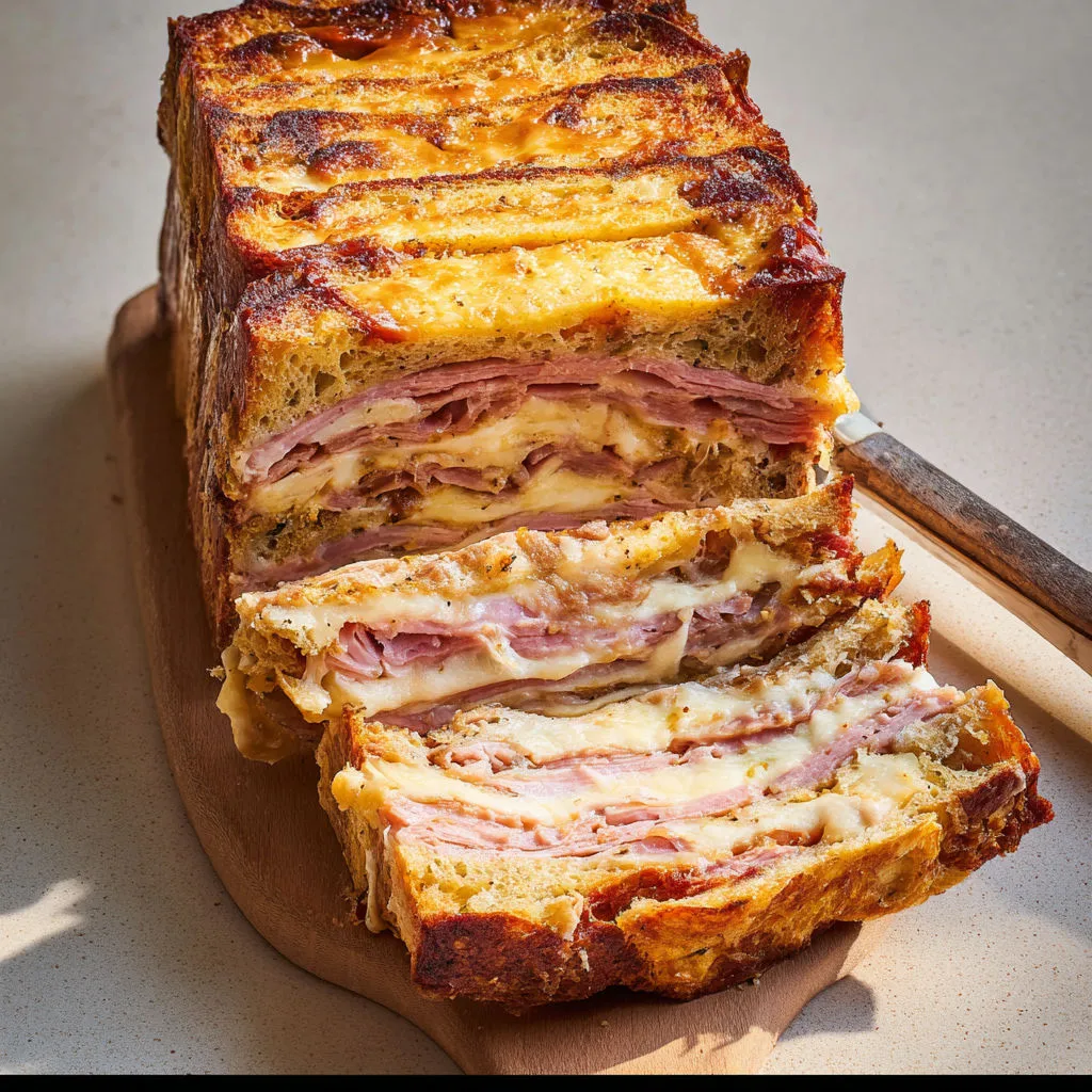 Délicieux Croque-cake au Jambon et Comté Fondant