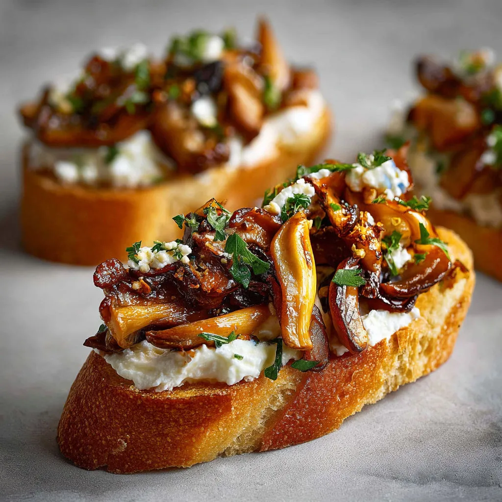 Délicieux crostinis aux champignons marinés au thym