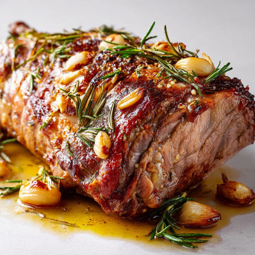 Délicieux gigot d'agneau parfumé au romarin et à l'ail