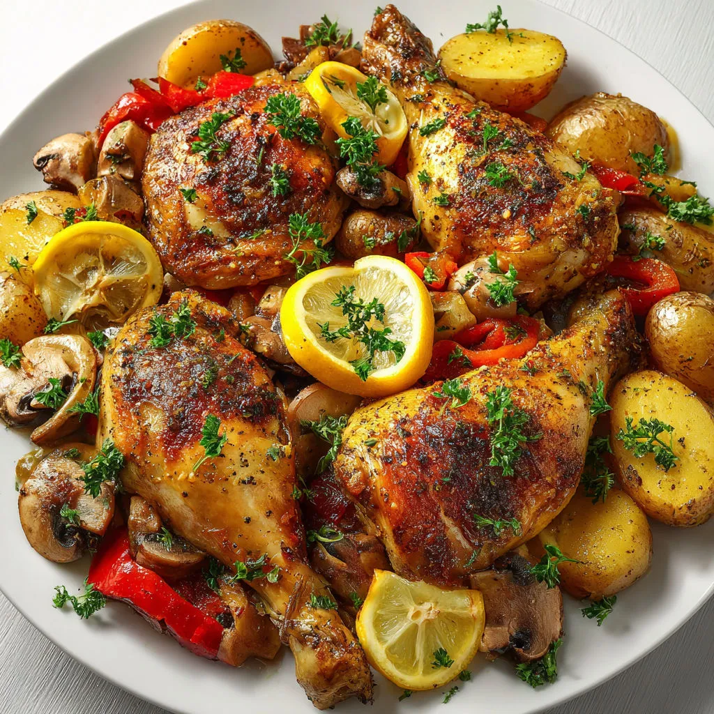 Délicieux poulet rôti au citron et aux pommes de terre