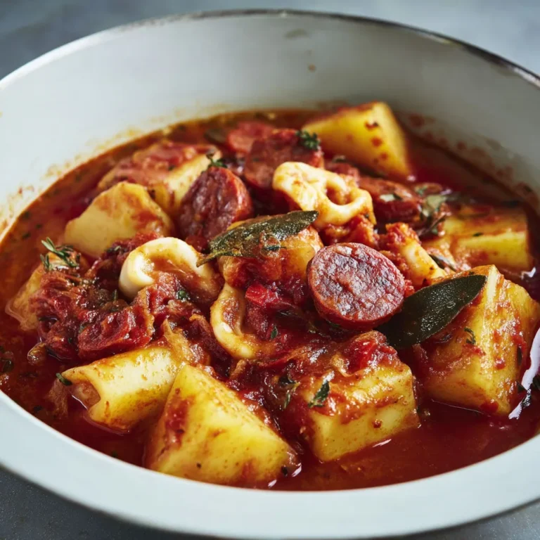 Délicieux ragoût de calamars au chorizo et tomate