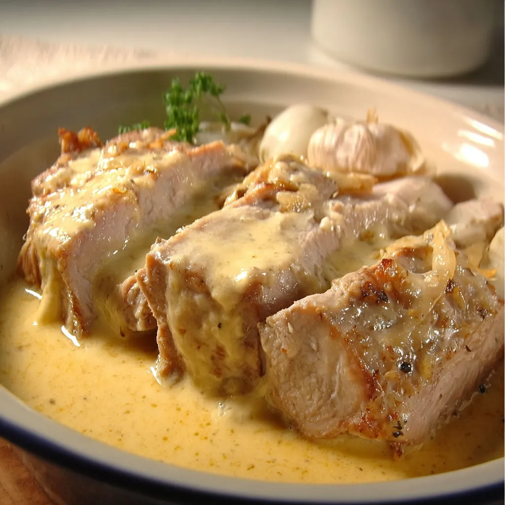 Délicieux rôti de porc au fromage de Maroilles.