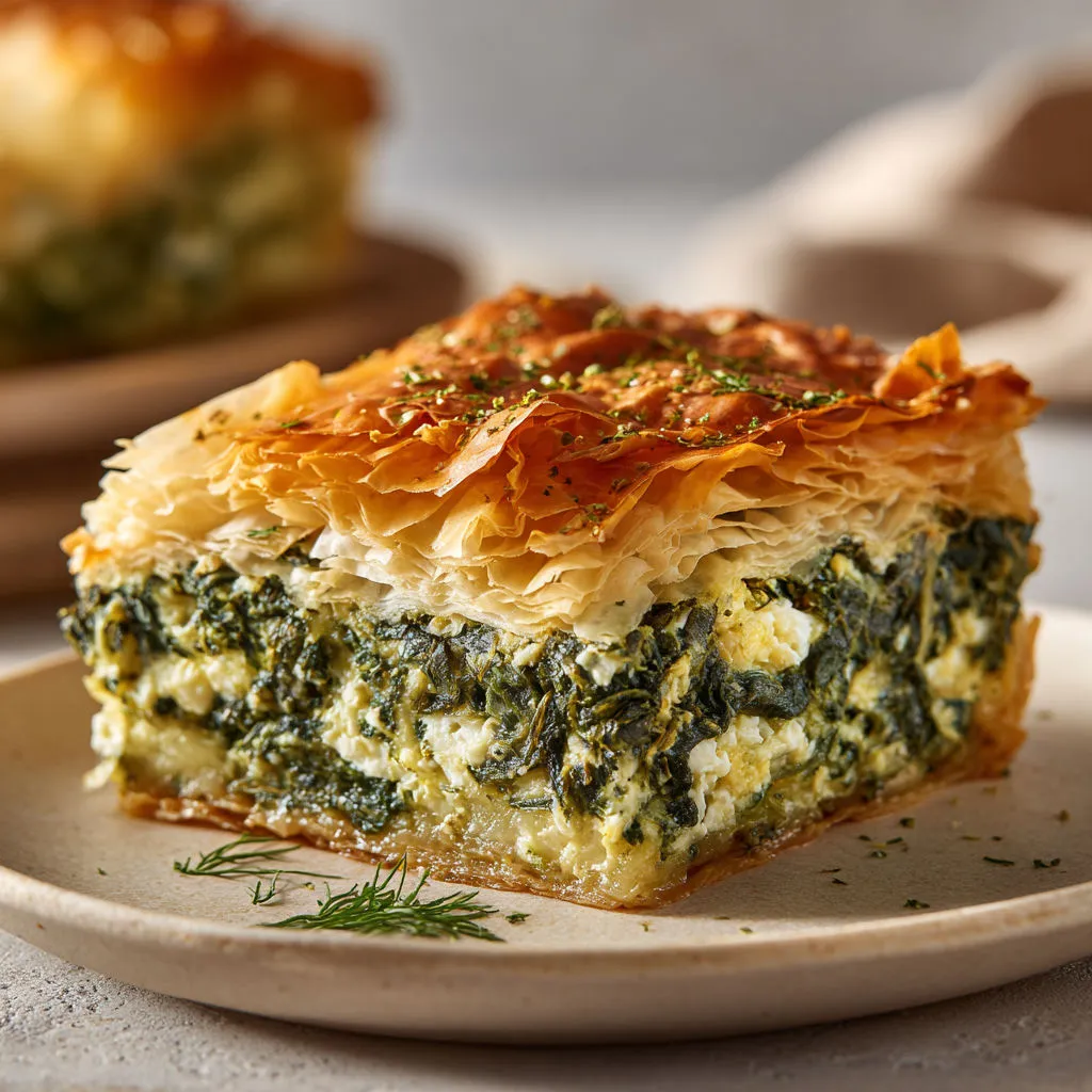 Délicieux spanakopita feuilletés: épinards frais et fromage feta