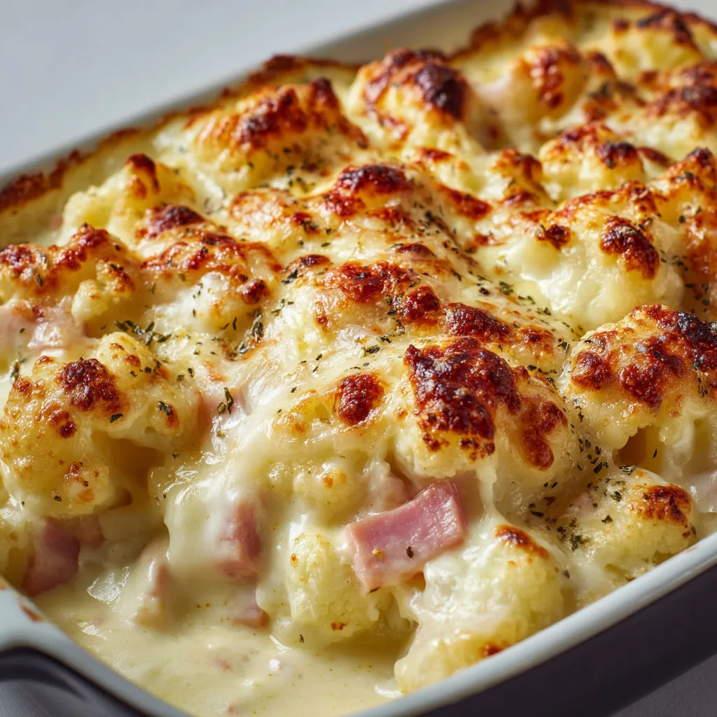 Gratin de chou-fleur au jambon et béchamel savoureuse