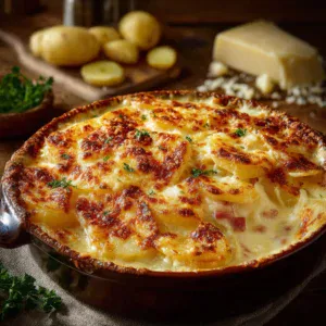 Gratin de pommes de terre au triple fromage : recette savoureuse