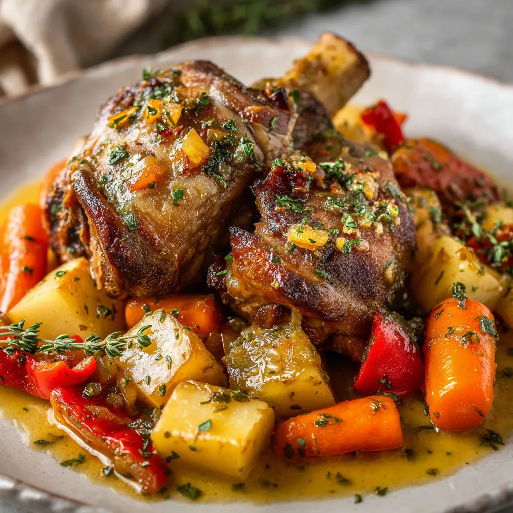 Recette savoureuse de jarret de porc aux légumes et fines herbes