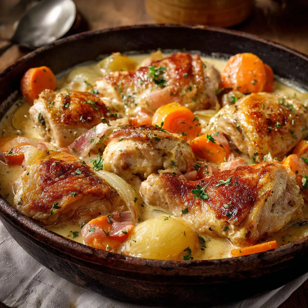 Recette savoureuse poulet cocotte mijoté façon Grand-Mère