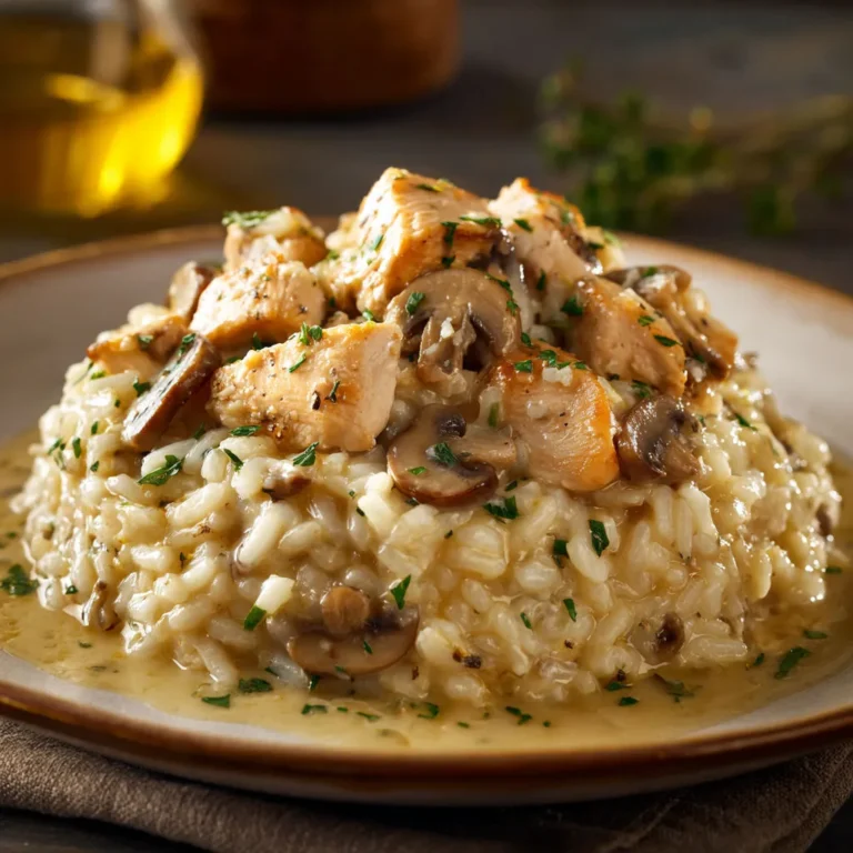 Risotto crémeux au poulet et champignons sautés