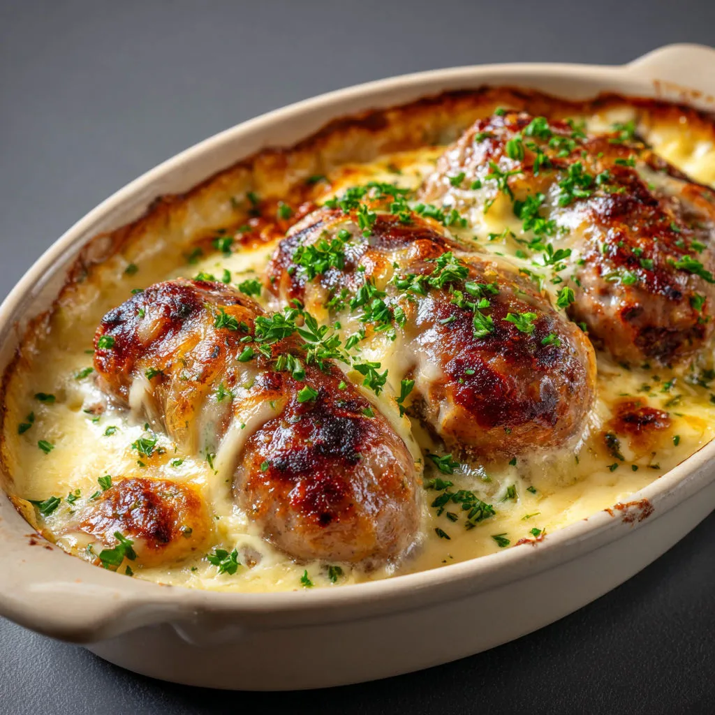 Délicieuse andouillette gratinée au fromage fondant et crème onctueuse