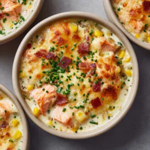 Délicieuse chaudrée gratinée saumon maïs: recette réconfortante et savoureuse