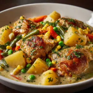 Délicieuse fricassée de poulet aux légumes frais
