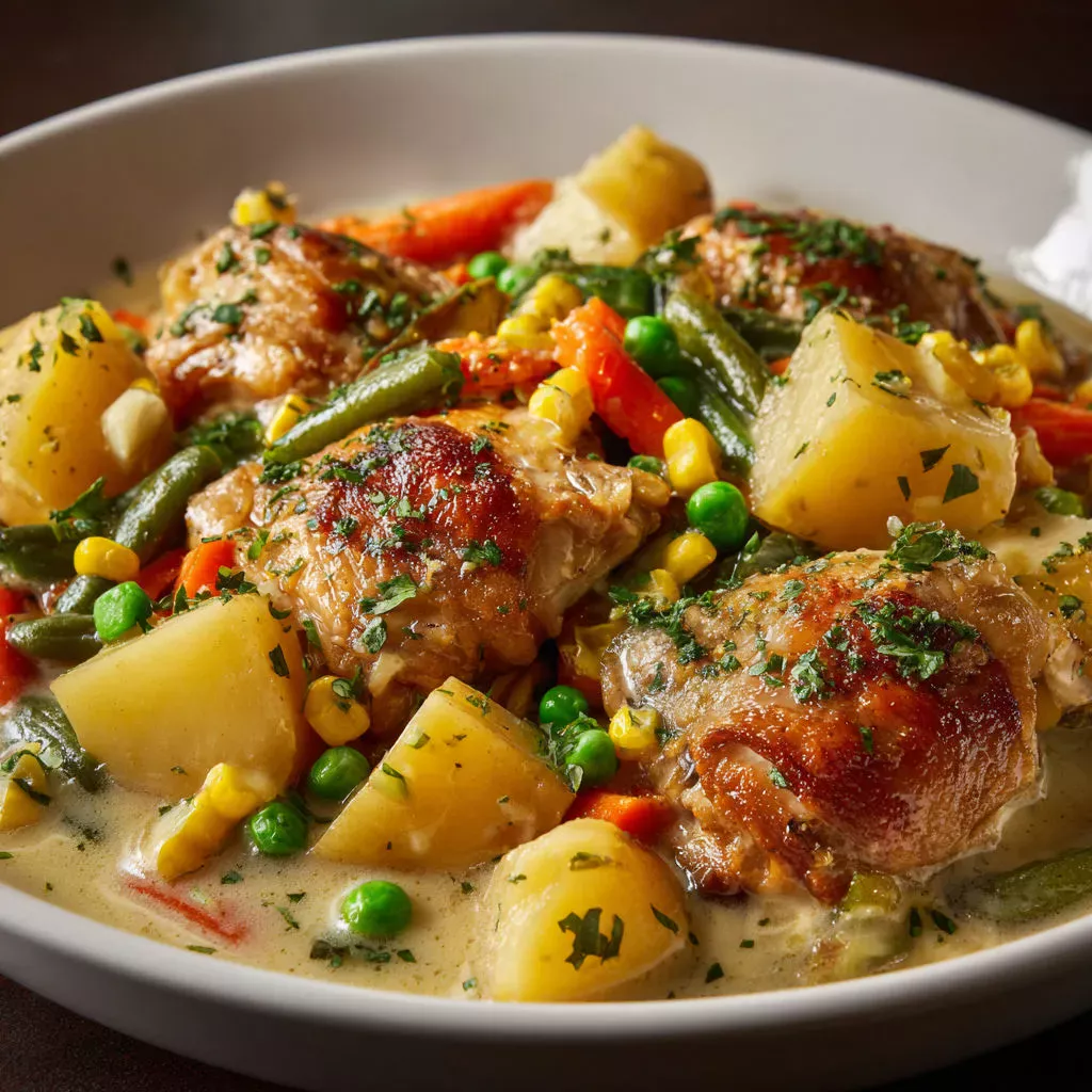 Délicieuse fricassée de poulet aux légumes frais