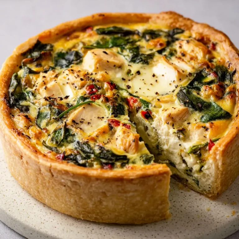 Délicieuse quiche épinard avec poulet et mozzarella