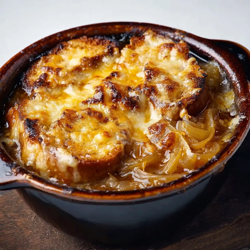 Délicieuse soupe gratinée aux oignons et au Beaufort